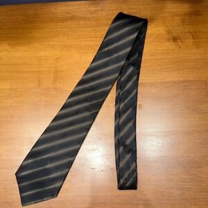 Christian Dior Mens Silk Tie Brown Black Tonal Stripe Luxury Vintage 90s